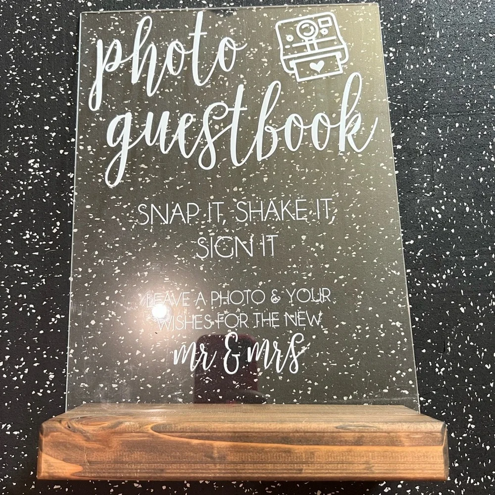 Clear Acrylic Photo Guestbook Sign with Wooden Base‎